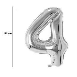 Számos lufi 34" 86cm óriás Ezüst szám, számjegy 4-es