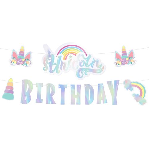 Üdvözlőfelirat Happy Birthday 2,5m, Unikornis, Unicorn