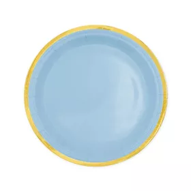 Papírtányér 18cm 6db Világoskék, Arany széllel