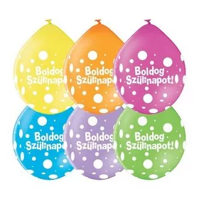   Szülinapi lufi 11" 28cm, 6db/csom, vegyes színek, Boldog szülinapot! Neck up