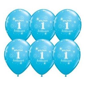   Szám, Számos latex lufi 11" 28cm 6db 1-es lufi Boldog 1. szülinapot!, q37488rp