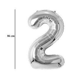   Számos lufi 34" 86cm óriás Ezüst szám, számjegy 2-es
