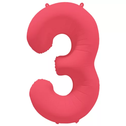Számos lufi 34" 86cm óriás neon Piros (Rózsaszín) szám, számjegy 3-as, 