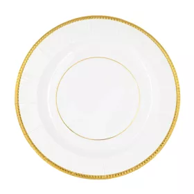 Papírtányér 20cm 6db Fehér, Arany szegéllyel