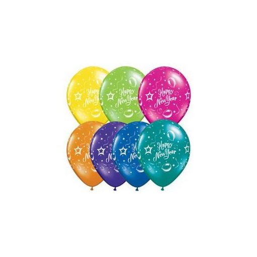 QUALATEX 11" (28cm-es) -  25db/csomag - Happy New Year szilveszteri lufim 60136