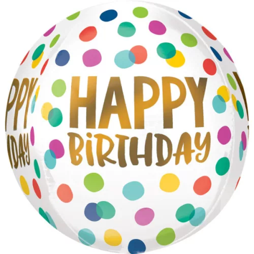 Fólia gömb lufi 16" 40cm Orbz, Happy Birthday