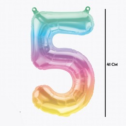 Számos lufi 16" (40cm) fólia szám, számjegy 5 levegővel tölthető, Jelli Ombre, 86372