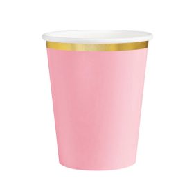 Papírpohár 2,2 dl 6db Rózsaszín, Arany széllel