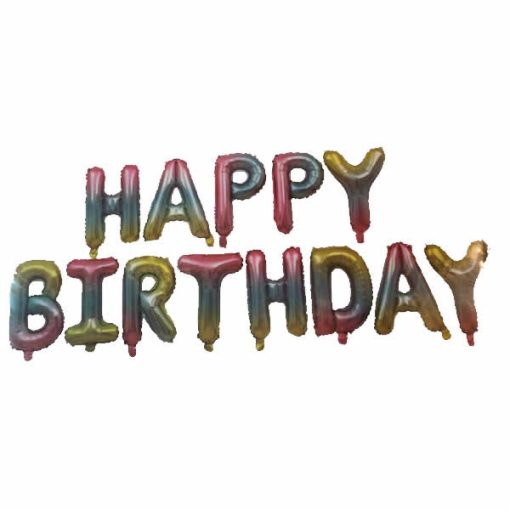 Happy Birthday felirat, szivárvány II. 16" fólia betűk, csak levegővel tölthető
