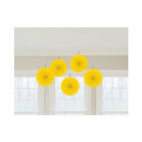 Függő dekoráció, legyező 15,2cm 5db, sárga