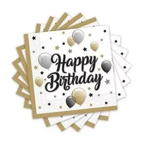 Szalvéta 33x33cm Happy Birthday 20db, Elegáns