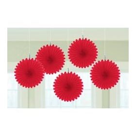 Függő dekoráció, legyező 15,2cm 5db, piros
