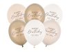 Szülinapi latex lufi 11" 28cm 6db Happy Birthday, Bézs Mix