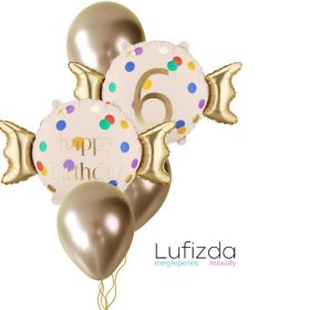   Héliumos luficsokor szülinapra, 6-os számmal - INGYENES GLS szállítással