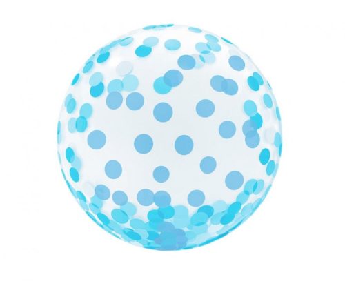 Bubble lufi 18" 45cm krisztálytiszta, átlátszó, kék konfetti mintával