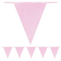 Zászlófüzér 6m papír, csillogó, glitteres, rózsaszín, 20007