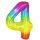 Számos lufi 34" 86cm óriás Rainbow, szivárvány, fólia szám, számjegy 4-es