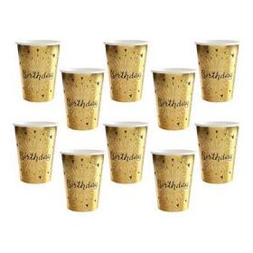 Papírpohár 2,7dl, 10db, Arany, Happy Birthday, t7214-03