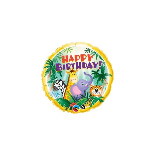 Szülinapi fólia lufi 18" 45cm Happy Birthday, dzsungel, 31014, héliummal töltve