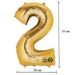 Számos lufi 14" (35cm) fólia szám, számjegy 2 levegővel tölthető, arany, 3307901