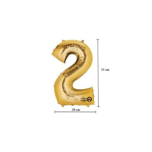Számos lufi 16" (40cm) fólia szám, számjegy 2 levegővel tölthető, arany, 3307901