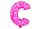Betű lufi 14" 35cm rózsaszín fólia betű fehér szív mintával, C betű, levegővel tölthető