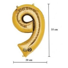   Számos lufi 14" (35cm) fólia szám, számjegy 9 levegővel tölthető, arany
