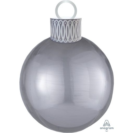 Fólia gömb lufi 20" 50cm Orbz, karácsonyfa gömb, ezüst, héliummal töltve, 4040801
