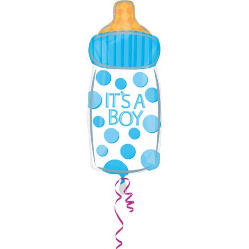 Óriás fólia lufi 39"  100cm Baby boy, cumisüveg, 16472, héliummal töltve