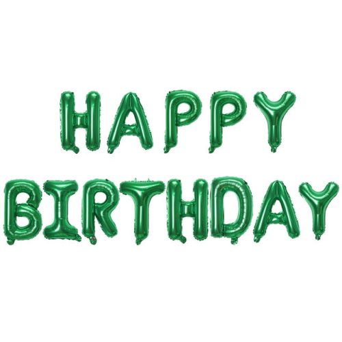 Happy Birthday felirat, zöld 16" fólia betűk, csak levegővel tölthető