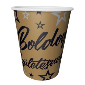   Papírpohár elegáns 2,5dl, 8db, Boldog Születésnapot, Arany