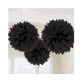 Függő dekoráció, bolyhos papír 41cm 3db, fekete