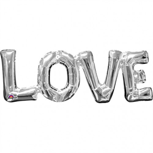 Fólia lufi - LOVE ezüst felirat, csak levegővel tölthető, 63x22cm, 07-3310101