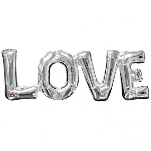 Fólia lufi - LOVE ezüst felirat, csak levegővel tölthető, 63x22cm, 07-3310101