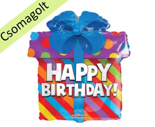 Szülinapi lufi 18" 45cm Happy Birthday, ajándékcsomag