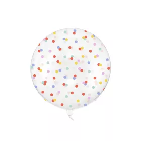   Buborék lufi gömb lufi 24" 60cm, átlátszó, konfetti mintás