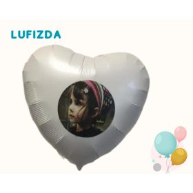   Egyedi fényképes, Héliummal töltött lufi, 18" (45cm) szív, fehér alapszín