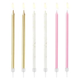 Gyertya, Rózsaszín, arany, fehér 6db