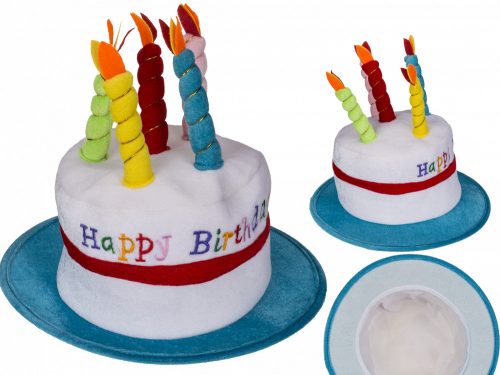 Szülinapi kalap plüss, Happy Birthday, torta, gyertyákkal