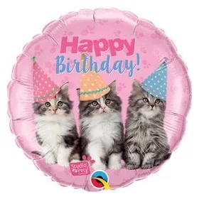 Szülinapi lufi 18" 45cm Happy Birthday, cicák