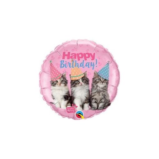 Szülinapi fólia lufi 18" 45cm Happy Birthday, cicák, 57623, héliummal töltve