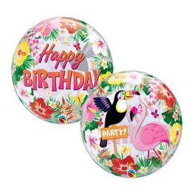   Szülinapi Bubbles lufi 22" 56cm   Happy Birthday, Tropical