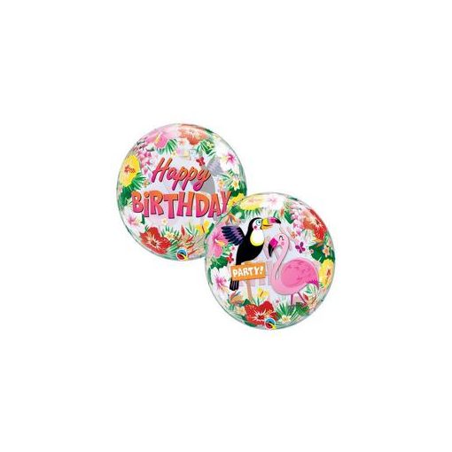 Szülinapi Bubbles lufi 22" 56cm Héliummal töltve Happy Birthday, Tropical, 87740