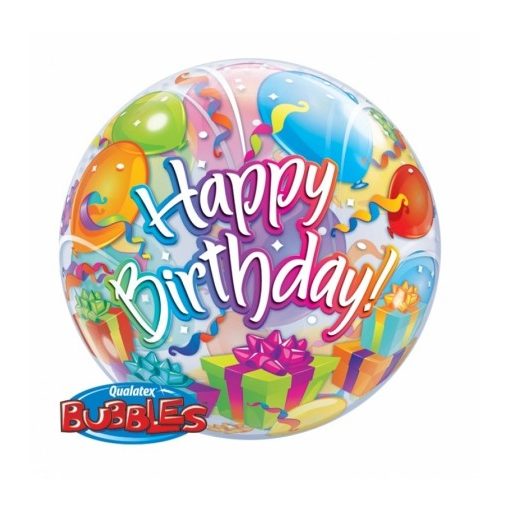 Szülinapi Bubbles lufi 22" 56cm Héliummal töltve Happy Birthday, 65407
