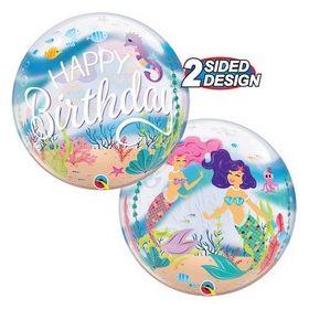   Szülinapi Bubbles lufi 22" 56cm Happy Birthday, Mermaid, Hableány