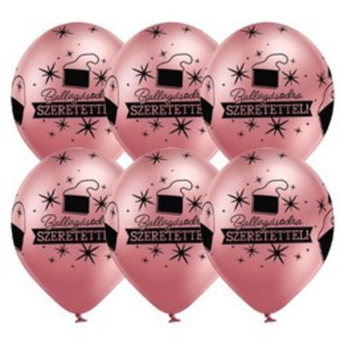 Ballagási latex lufi 11" 28cm Ballagásodra szeretettel!, Chrome, pink, 6db