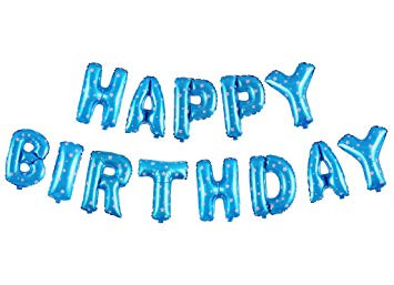 Happy Birthday felirat, kék 16" fólia betűk, fehér csillagokkal, csak levegővel tölthető