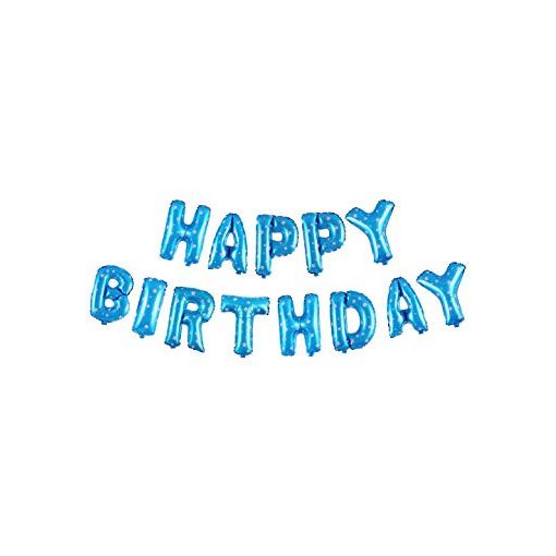 Happy Birthday felirat, kék 16" fólia betűk, fehér csillagokkal, csak levegővel tölthető