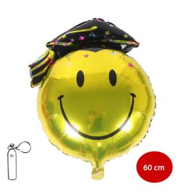 Ballagási fólia lufi 33" 83cm Smiley kalapban