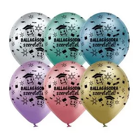   Ballagási latex lufi 11" 28cm Ballagásodra szeretettel!, 6db, Chrome